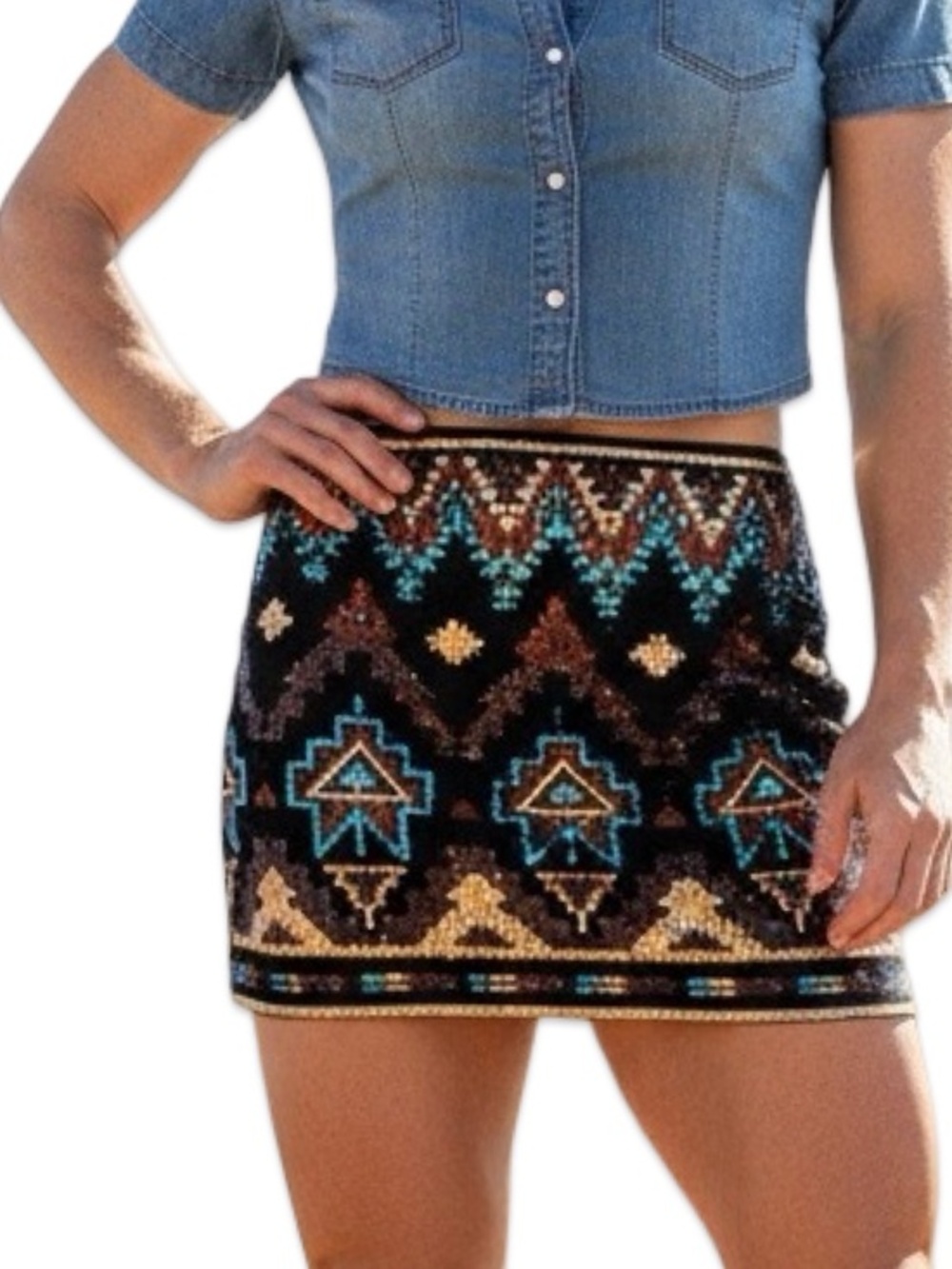 NWT Rock 47 Skirt Size Black Sequin Mini Lined Stretch Festive xl